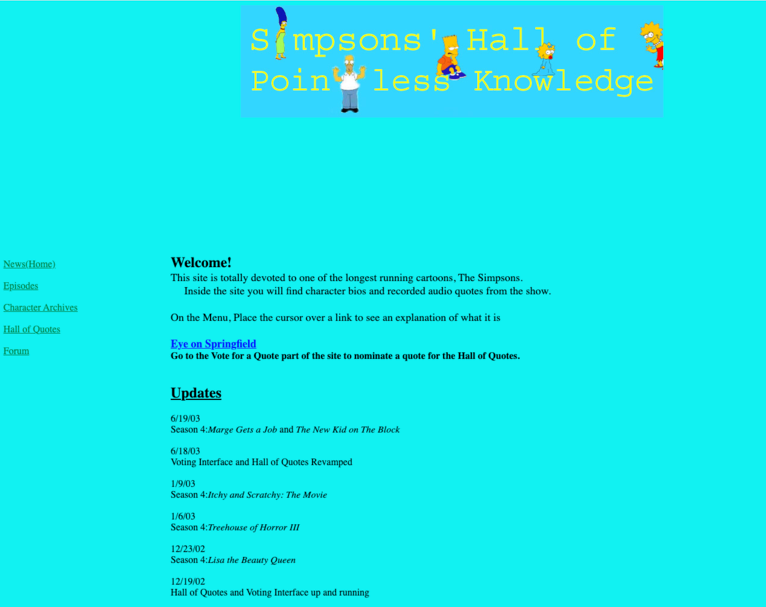 A screenshot of the site's homepage