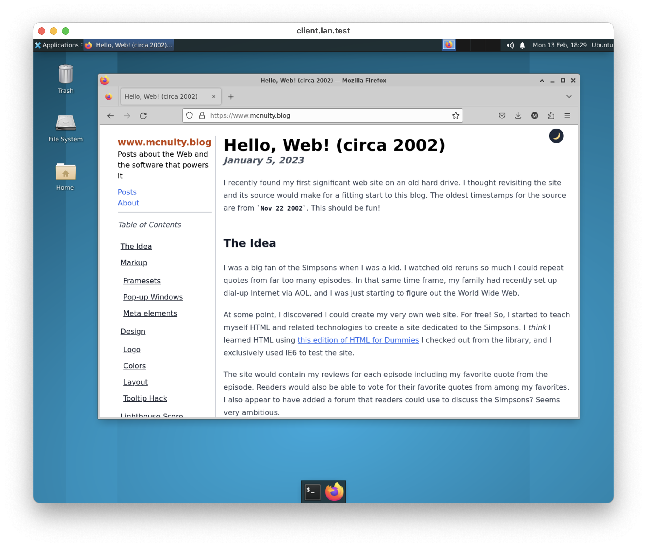 A screenshot of the desktop node requesting https://www.mcnulty.blog with Firefox